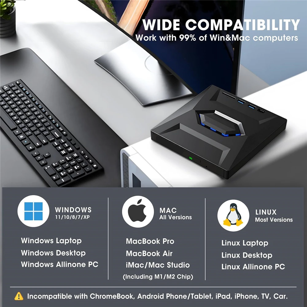 USB 3.0 External CD DVD Burner and Reader for PC Laptop