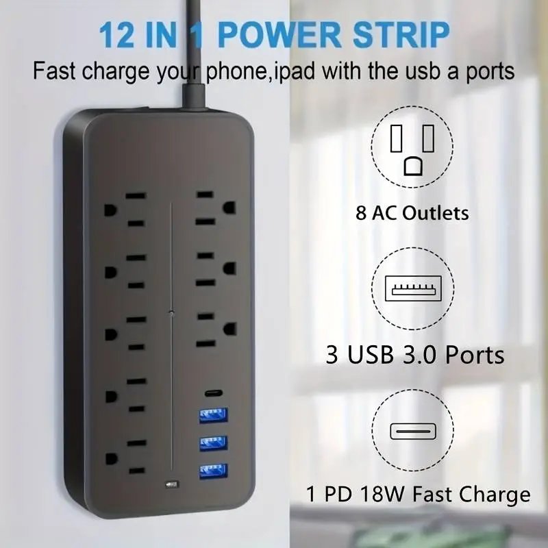 Ultimate Charge Power Strip - 8 AC & 4 USB Ports
