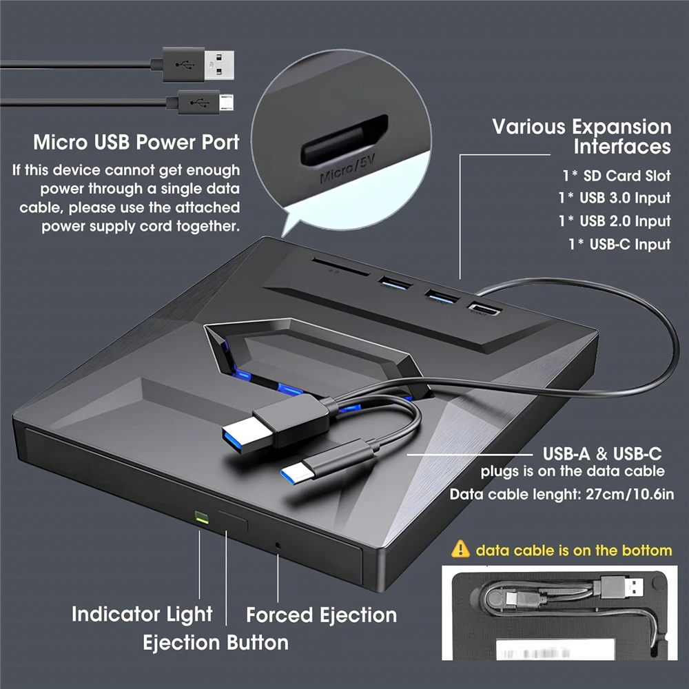 USB 3.0 External CD DVD Burner and Reader for PC Laptop