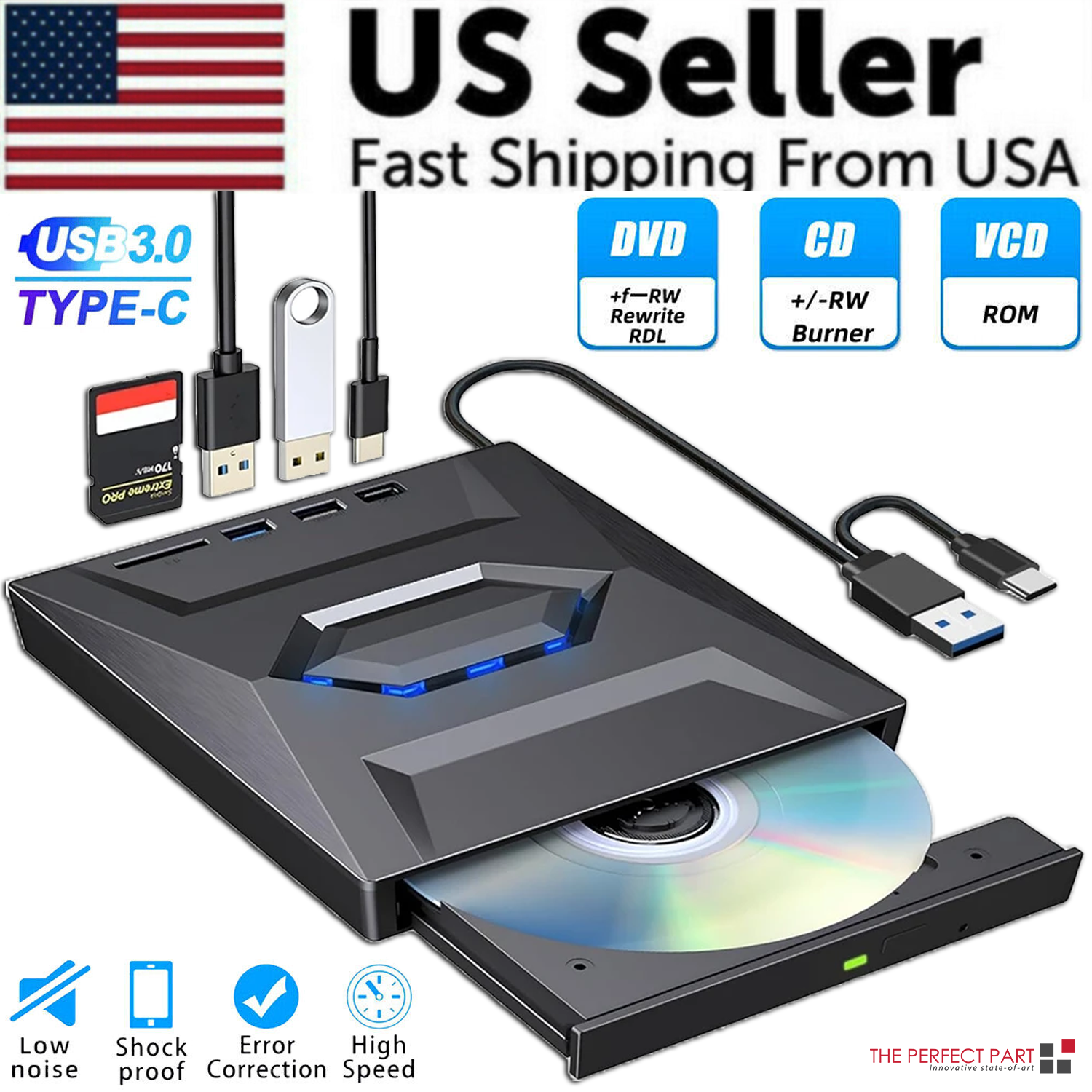 USB 3.0 External CD DVD Burner and Reader for PC Laptop