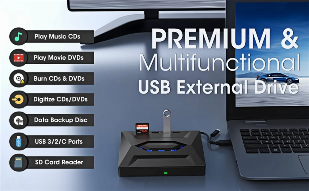 USB 3.0 External CD DVD Burner and Reader for PC Laptop